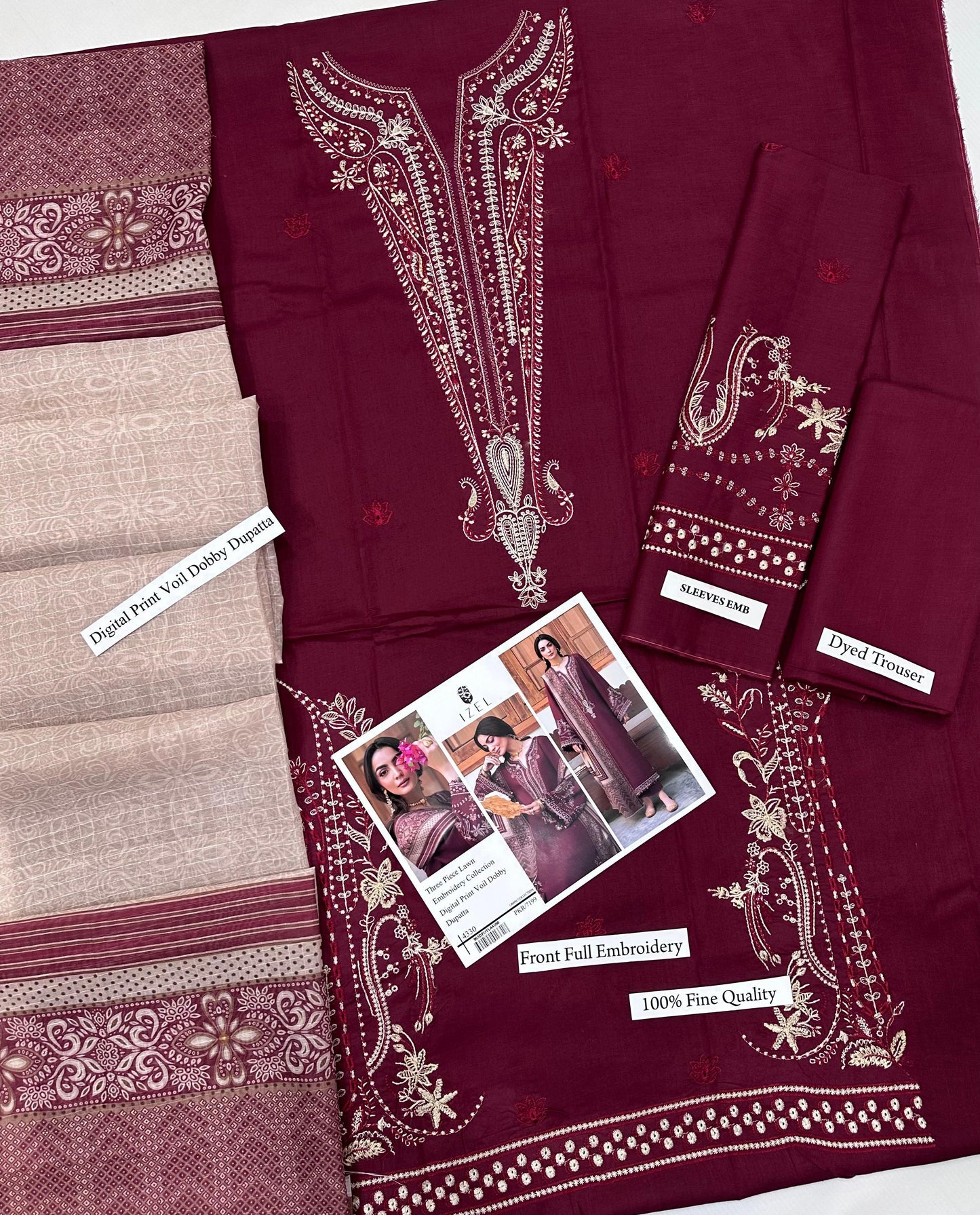 IZEL 3 Piece Lawn With Digital Print Viol Dobby Dupatta