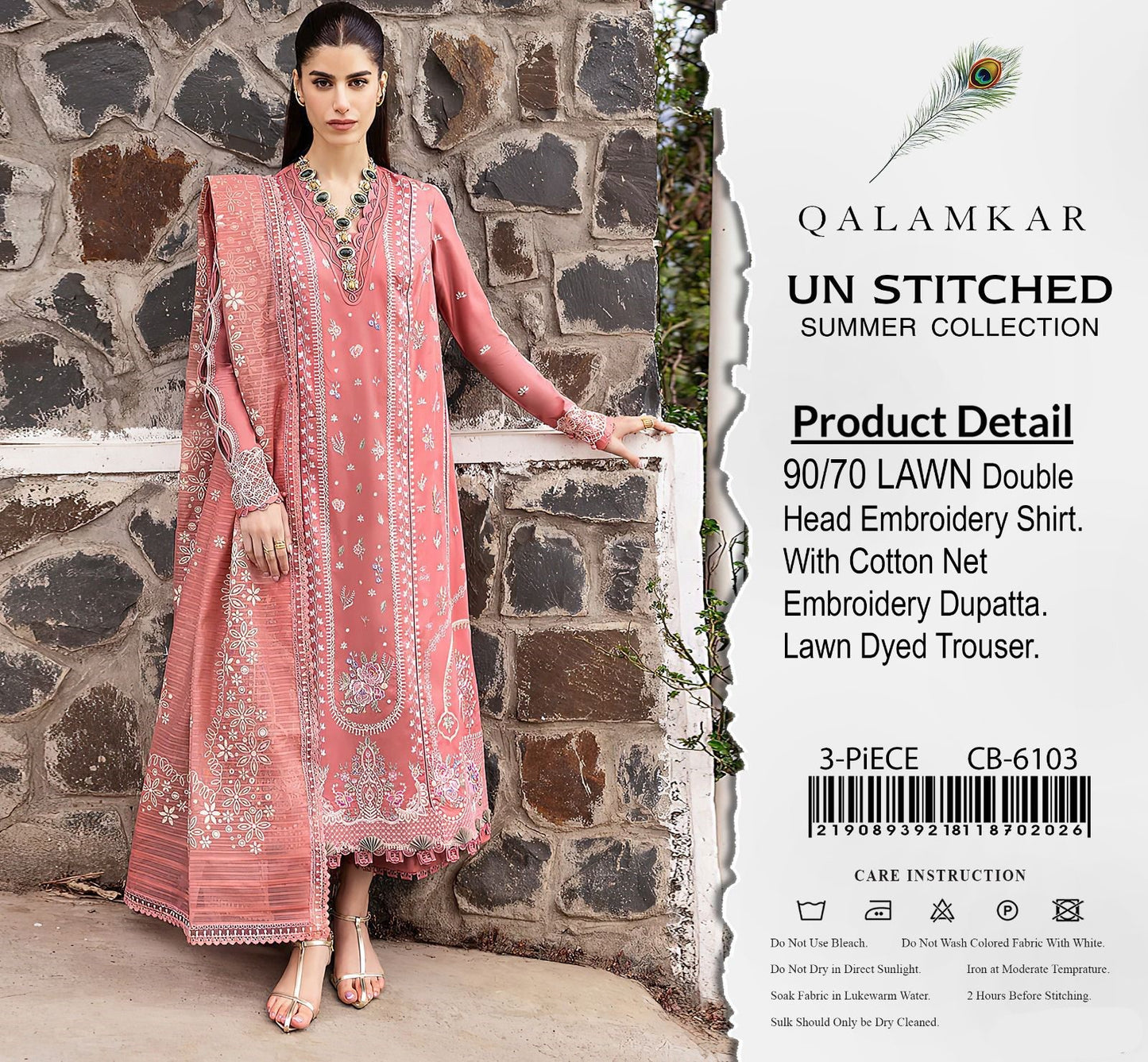 Qalamqar 3 Piece Heavy Embraided Unstitched Lawn