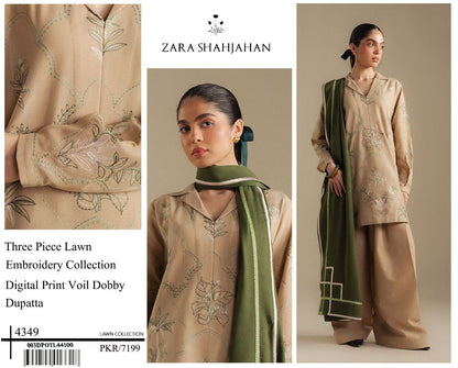 ZARA SHAHJAHAN  3 Piece Lawn With Digital Print Voil Dobby Dupatta