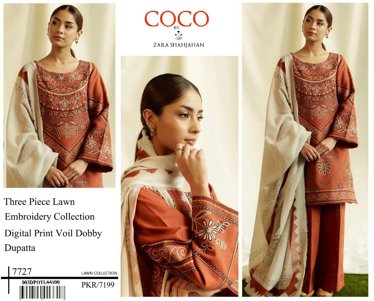 COCO By ZARA SHAHJAHAN 3 Piece Lawn With Digital Print Voil Dobby Dupatta