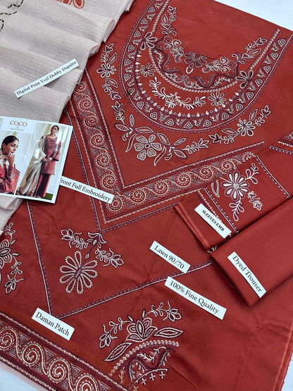 COCO By ZARA SHAHJAHAN 3 Piece Lawn With Digital Print Voil Dobby Dupatta