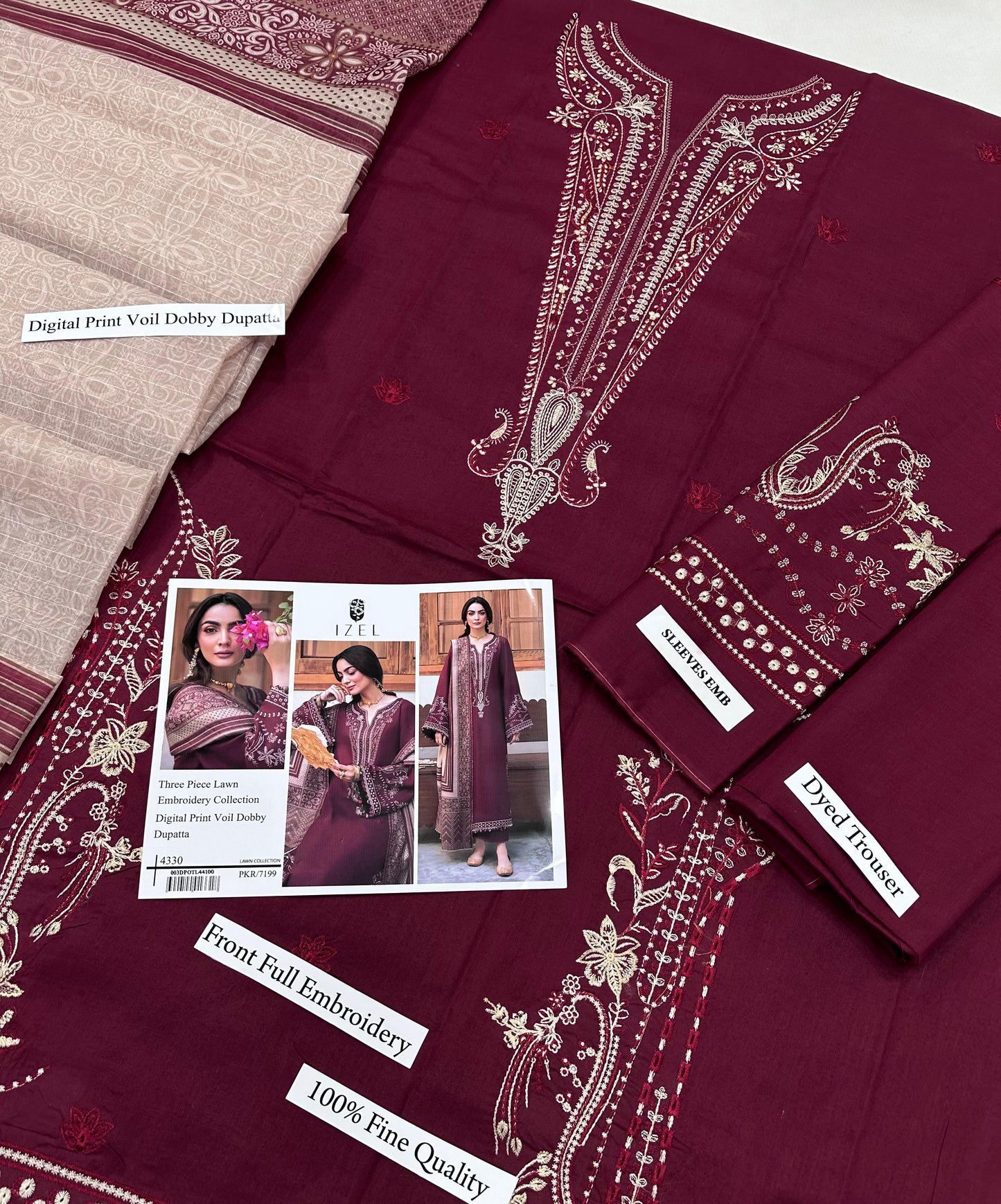 IZEL 3 Piece Lawn With Digital Print Viol Dobby Dupatta