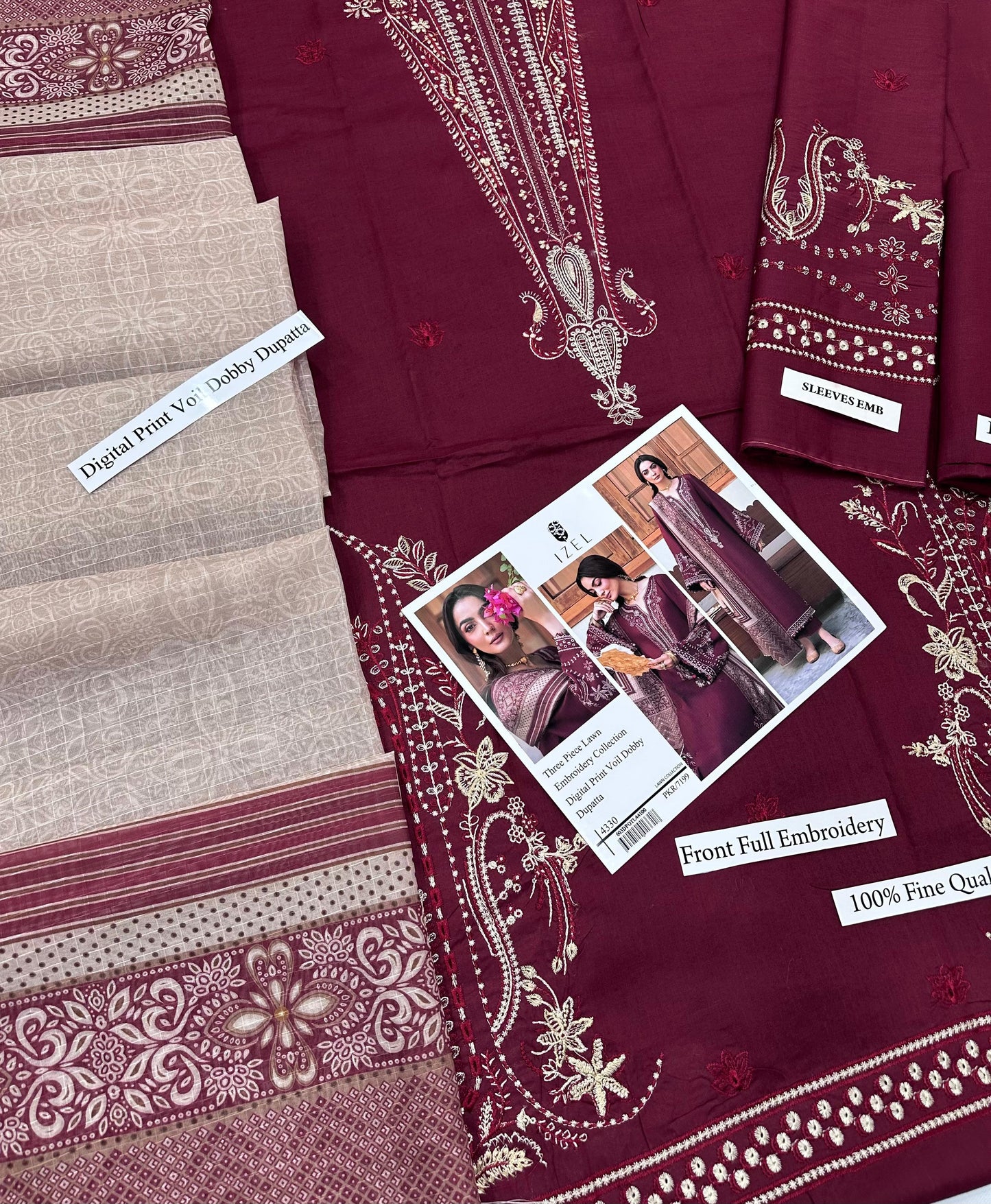 IZEL 3 Piece Lawn With Digital Print Viol Dobby Dupatta